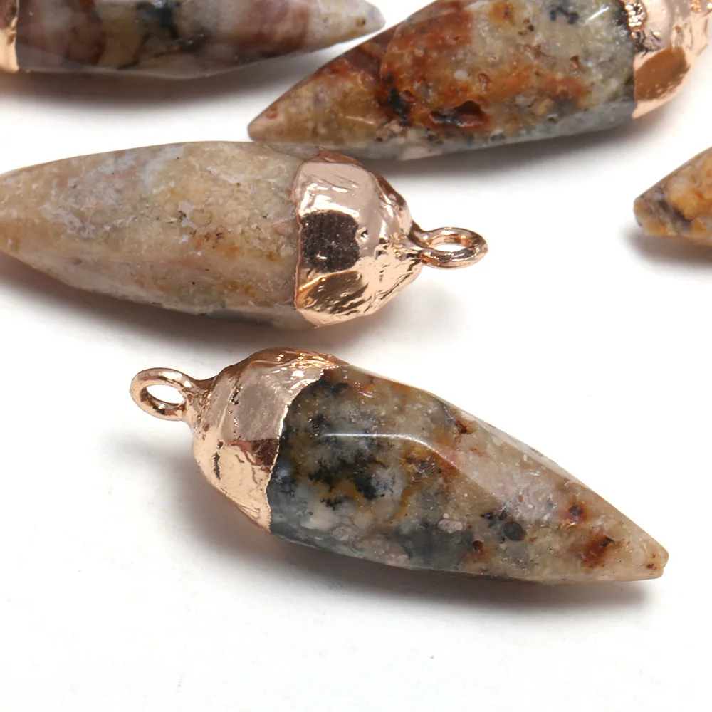 

1pcs Natural Stone Pointed Faceted Crazy Agates Pendants for Jewelry Making DIY Accessories Bracelet Necklace 13x26mm