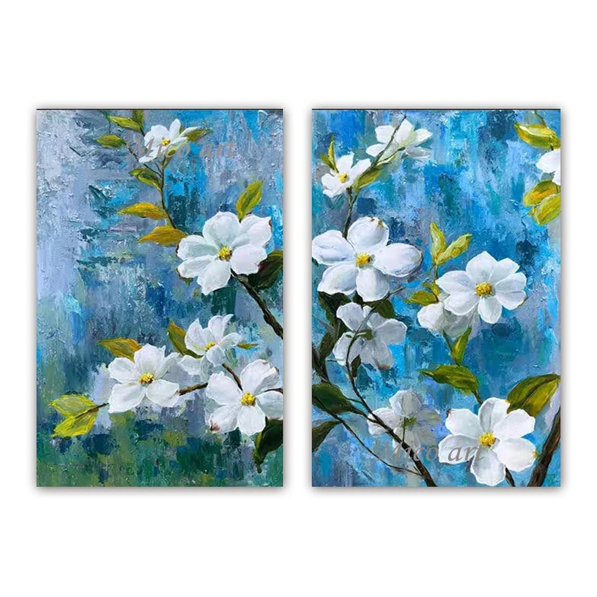 

2PCS Plum Flower Art Oil Painting 100% Hand Painted 2 Panels Wall Decor Canvas Art Unframed Flower Paintings Artwork For Decor