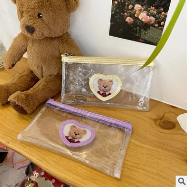 Милый пенал с медведем чехол для школьницы прозрачная сумка органайзер из ПВХ