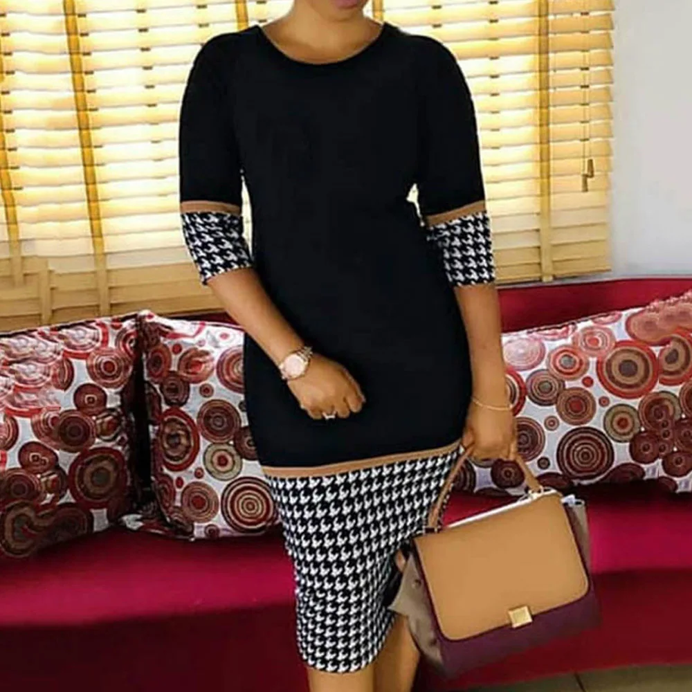 Винтажное женское облегающее офисное платье 2020 в стиле пэчворк летнее клетчатое