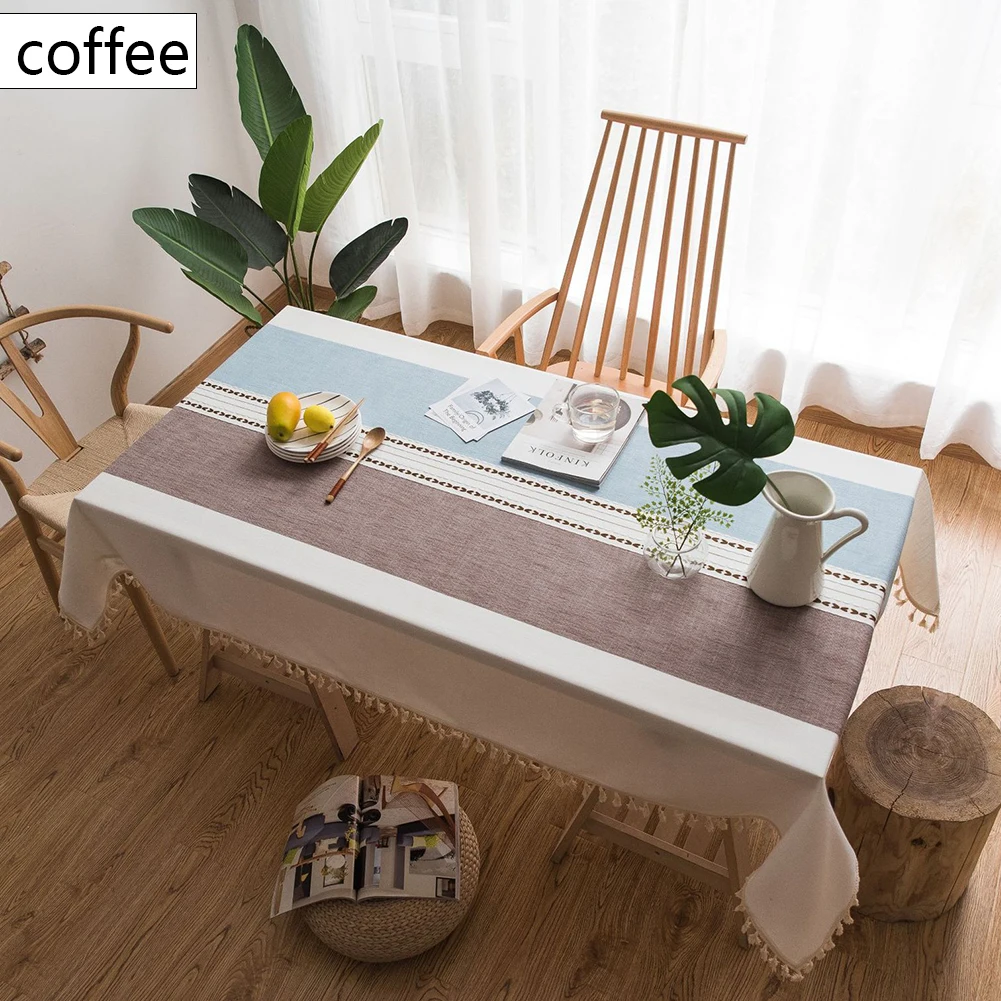 Клетчатая декоративная льняная скатерть с кисточками прямоугольная утолщенная