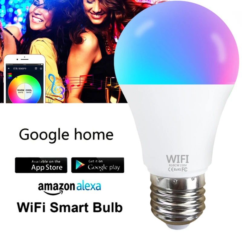 15W WiFi умный светильник лампочка E27 B22 затемнения RGB + CCT лампы голосового Управление