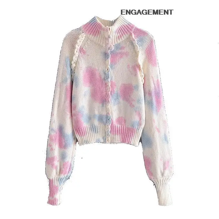 

ENGAGEMENT za 2021 female Girls tie-dye zipper knit cardigan autumn women slim long-sleeved sweater