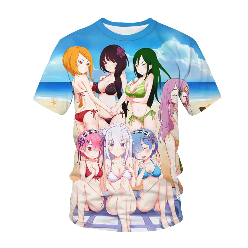 

2022 Re Zero 3D печать футболки REM RAM Аниме Мода уличная одежда для мужчин женщин оверсайз Футболка Harajuku Kawaii Девочки Дети футболки топы