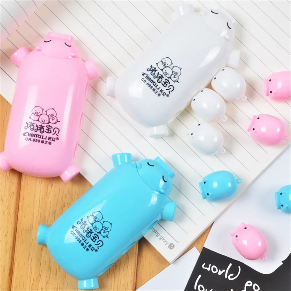 

3+1pcs Cute Cartoon Pig Correction Tape Students Stationery Corrector Tools material escolar papelaria Office School Supplies