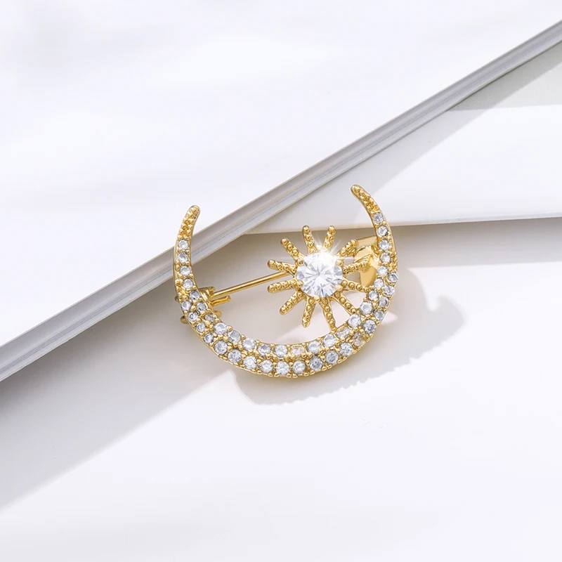Простая Модная Золотая брошь с Луной и солнцем женские золотые булавки отворотом