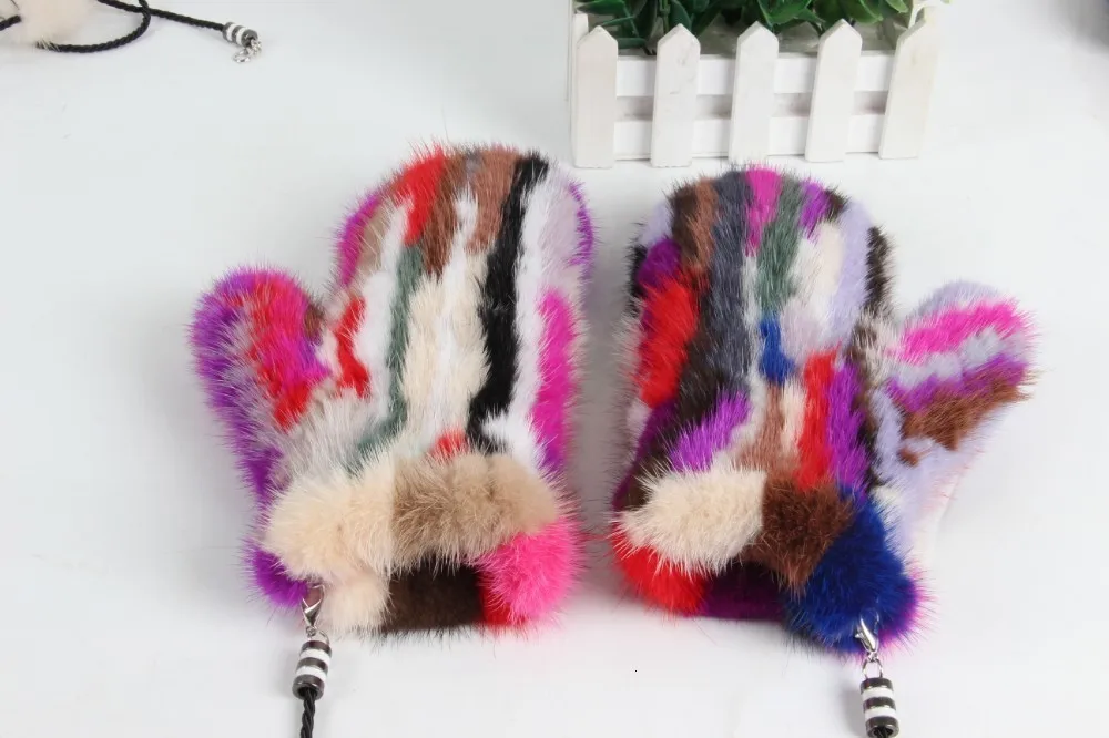 Mink Fur Orange Gloves Women Winter New Korean Version Of The Warm Cute Female Suede Weaving Fingers Fur Gloves