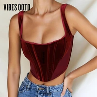vibesootd velvet fashion corset crop tops elegant sleeveless bustier straps cropped feminino straps top vest streetwear