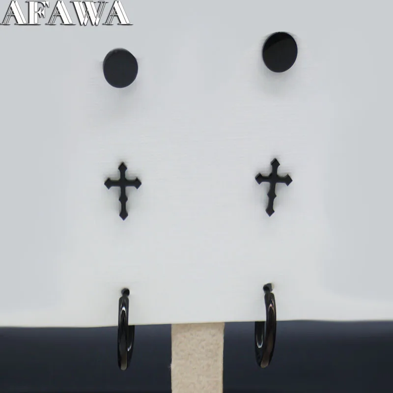 3 пары в упаковке 2021 крест Нержавеющая сталь серьги из двух вещей черно Цвет Для