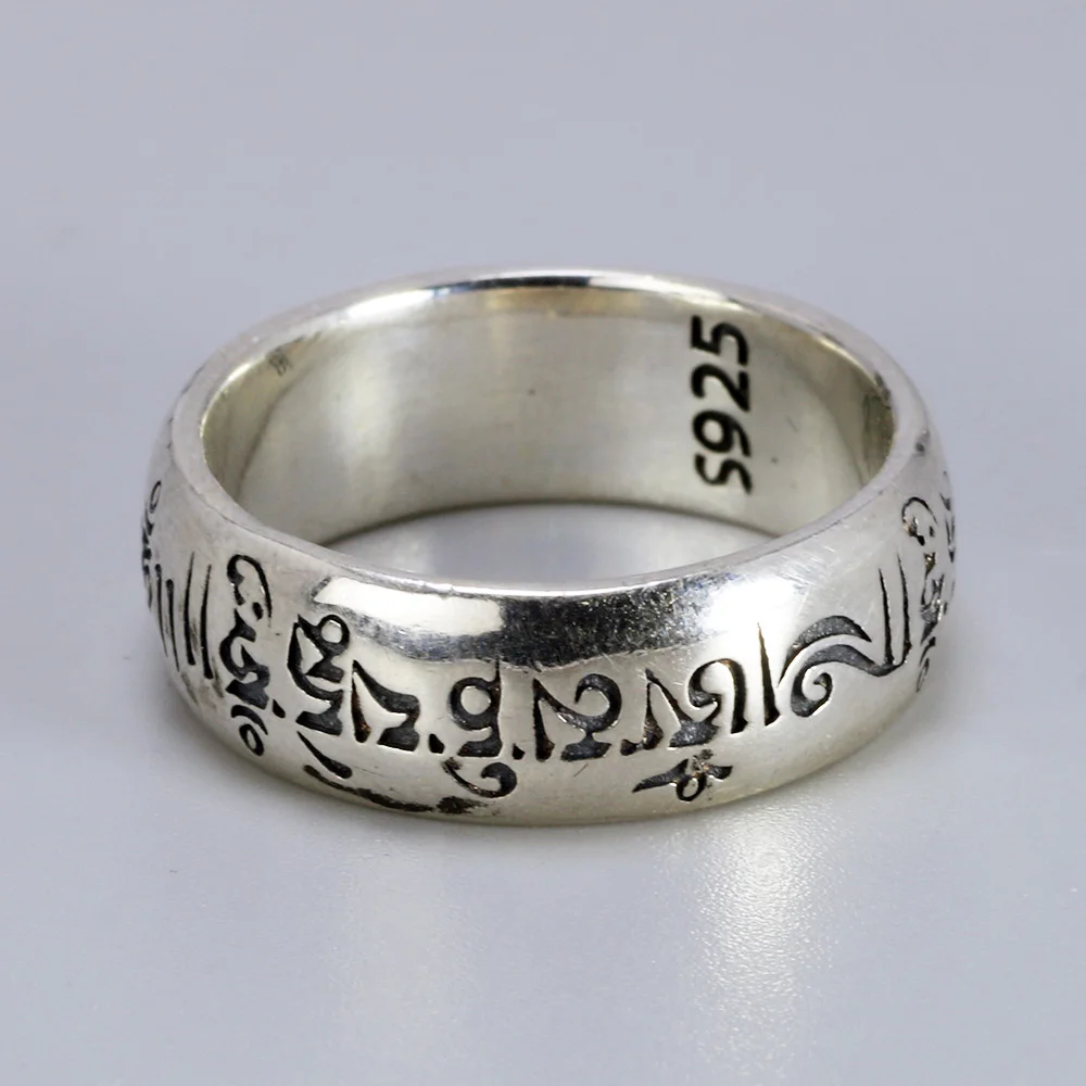 925 пробы серебряные кольца для мужчин и женщин шесть слов Ом Мани Падме Хум