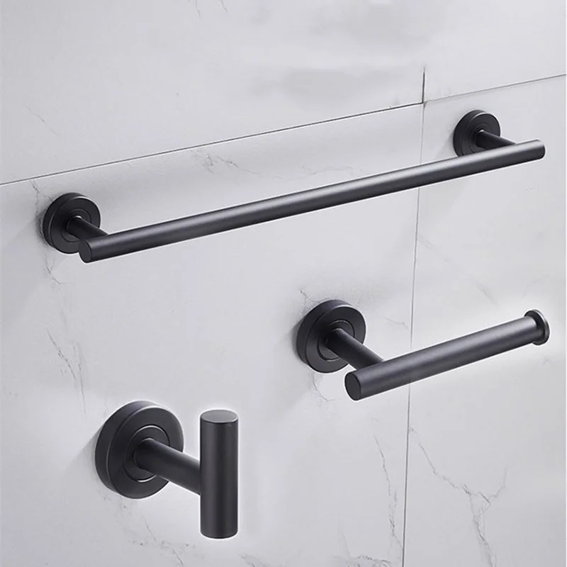 

Bathroom Hardware Sets Black Stainless Steel Wall Mounted Bathroom Accessories Single Bar Towel Rack Roll Paper Holder Robe Hook