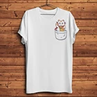 Футболка мужская с карманами, милая забавная рубашка счастливого кота Манеки Неко, новая белая Повседневная футболка с коротким рукавом в стиле унисекс, уличная одежда, лето