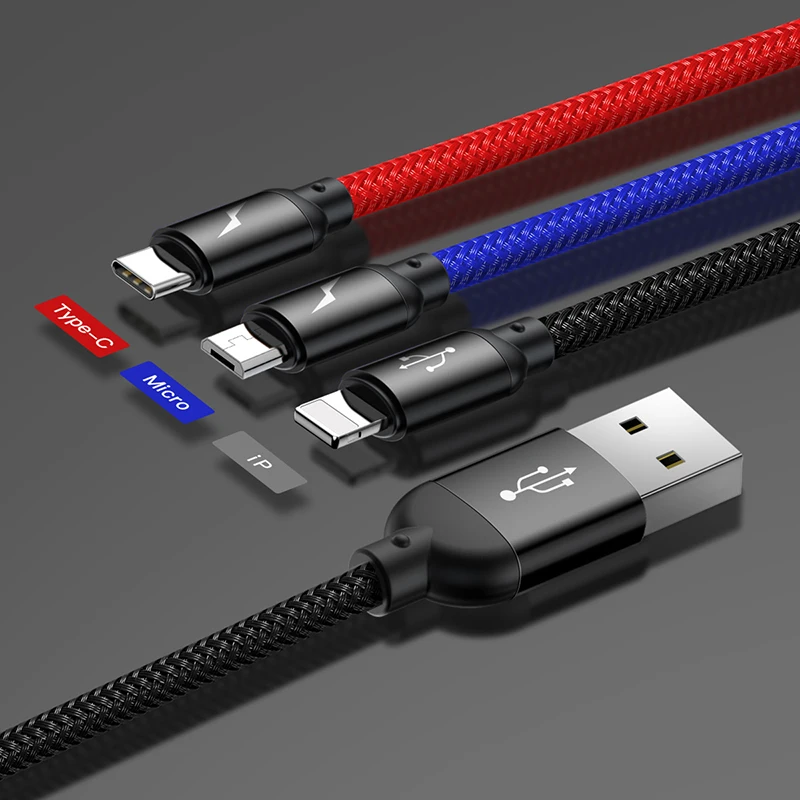 Кабель для мобильного телефона BASEUS, 3 в 1, кабель Micro USB, кабель usb type-C, кабель type-C для зарядки samsung, Xiaomi, USB, шнур для освещения