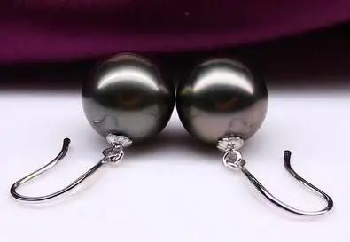 

stunning round tahitia 10-11mm black red pearl earring 925s