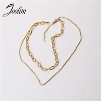 joolim jewelry pvd gold finish unique thick double chain necklace stylish stainless steel necklace