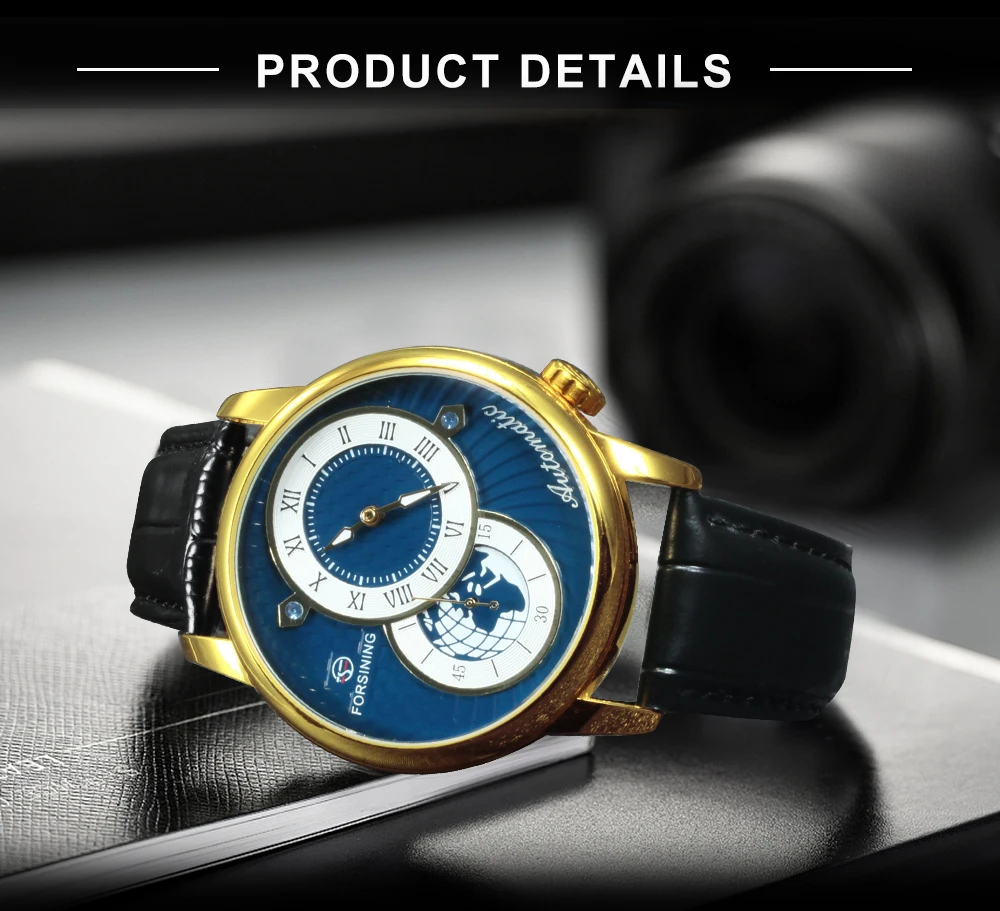 Часы мужские механические с кожаным ремешком под золото | Наручные часы