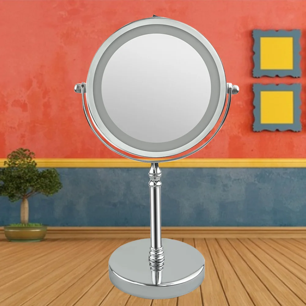 

7 Inch Swivel Vanity Mirror Double Sided Makeup Mirror Metal LED 10X Magnification Mirror without Battery (Silver)