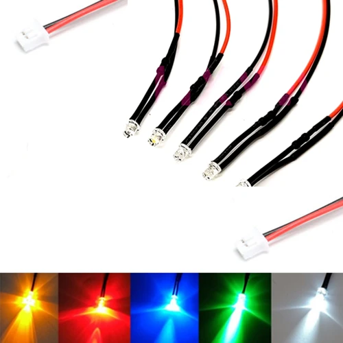 

50Pcs 3V 5V 6V 9V 12V Flat Head Clear 3mm Pre-wired LED With 20cm Red&Black Wire And PH2.0 Plug, Light=Warm White