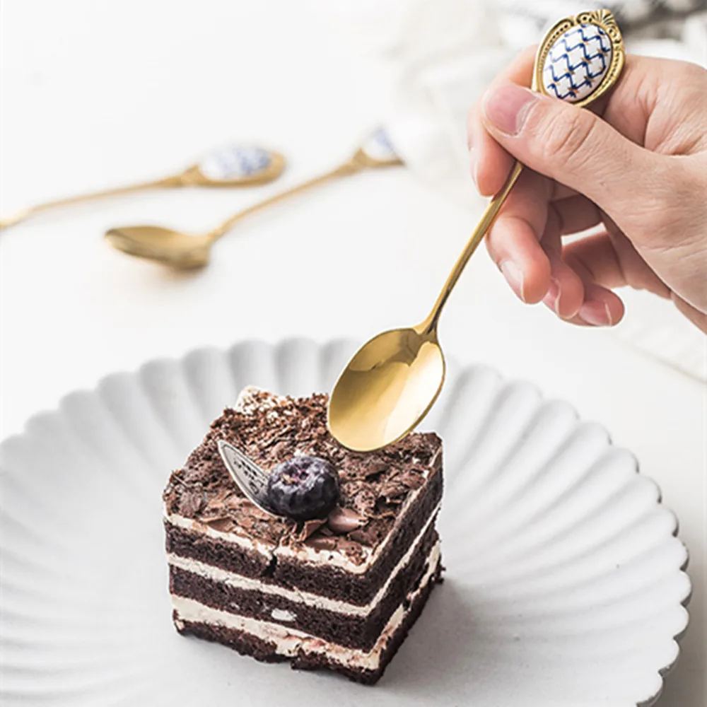 Ложка из нержавеющей стали с керамической ручкой ложки для мороженого кофе