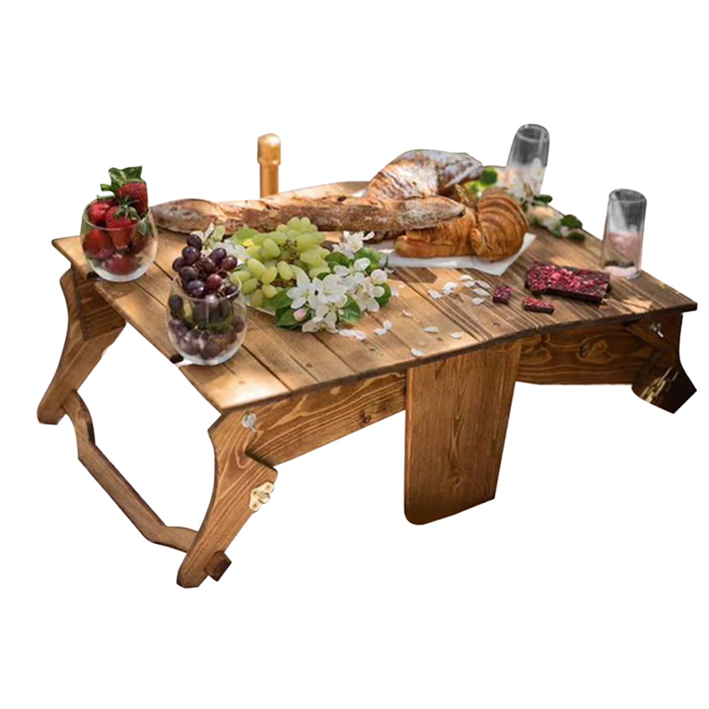 

Retro folding outdoor wooden dining basket portable two-in-one beach camping table storage basket home party supplies