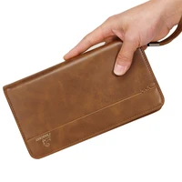 zipper fold wrist phone wallet coin cash long purses for men clutch solid color pu leather moneybag billfold card holder wallet