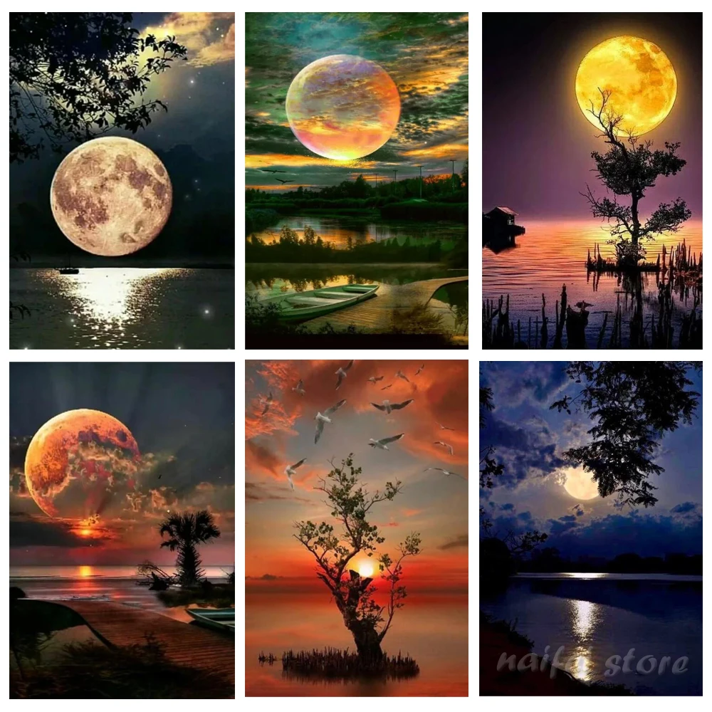 

5D Diamond Painting Full Round square Drill Moon Pictures Diamond Embroidery night moon Scenic Cross Stitch Home Decoration