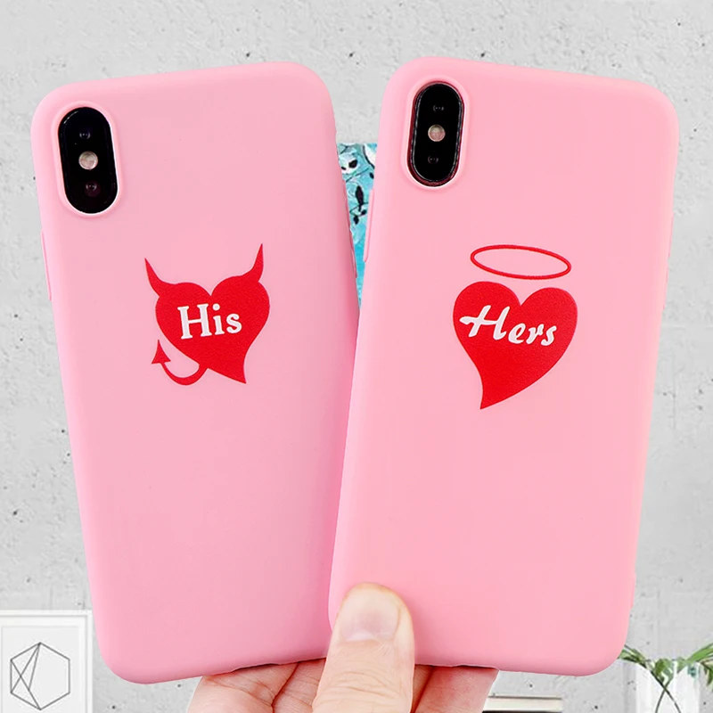 Couple Phone Cases for iPhone 6s 7 8 11 Pro Plus X XS MAX XR Fitted Case angel and devil Soft Silicone Back Covers Accessories |