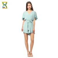 cgyy summer dress ladies 2021 boho short sleeve casual jumpsuit rompers women sexi v neck solid overalls vestidos
