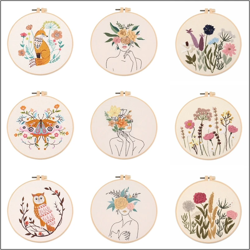 

Beauty Lady Embroidery Kit Animals Embroidery Set Easy Plant Embroidery Pattern Gift Cross Stitch Kit English Description