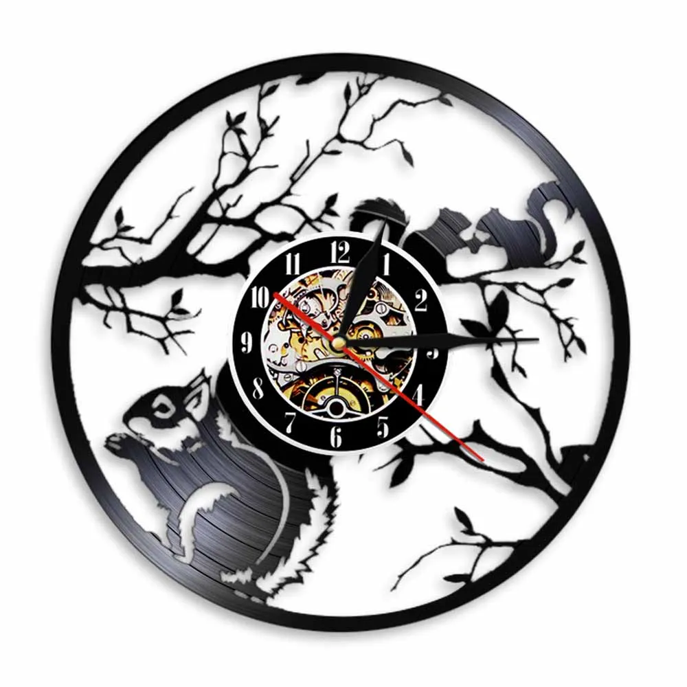 Lovely Squirrel Silihouette 3D LED Wall Clock Creative Animal Art Decoration Vinyl Record Kitchen Clock Unique Gift Idea