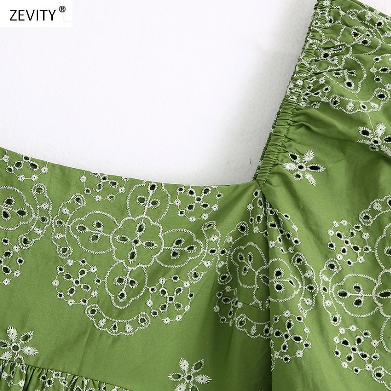 Новинка женское винтажное мини-платье Zevity с квадратным вырезом вышивкой и