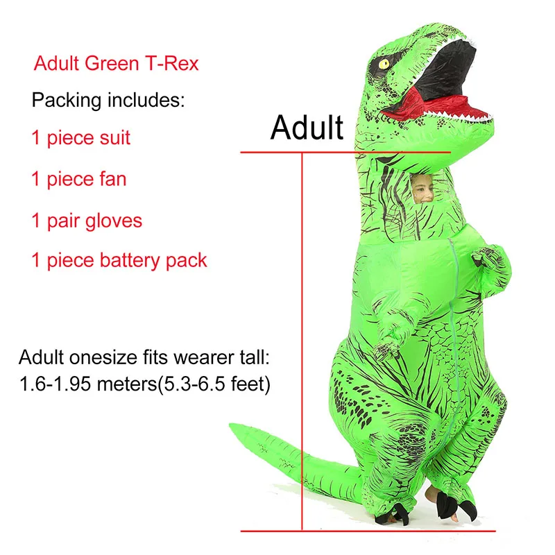 Adult Green T-rex JYZCOS взрослый T REX надувной костюм динозавра Хэллоуин партии Косплей Костюм для женщин мужчин детей Карнавальный костюм - Цвет: Adult Green T-rex