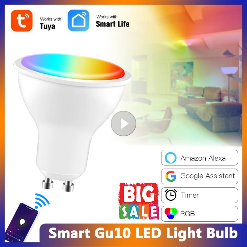 

Умсветильник лампа GU10 RGB + CW 2700-6500K с поддержкой Wi-Fi и дистанционным управлением