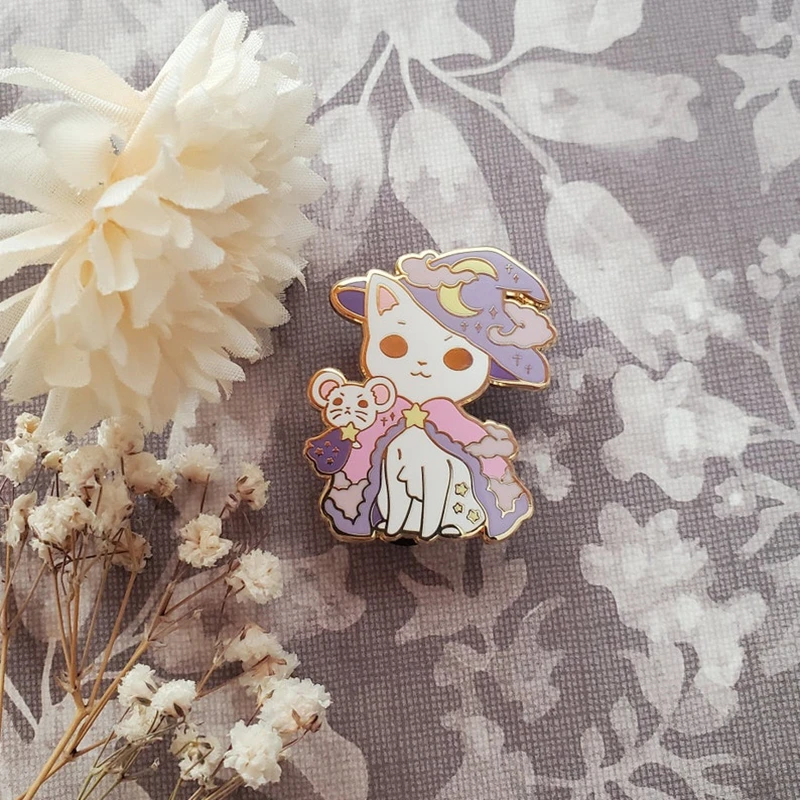 Мультяшный милый волшебный волшебник Черный Белый Кот Волшебная Шляпа Луна