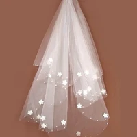 fashionable cute new style brides ivory wedding veil tulle beaded flower bridal veils