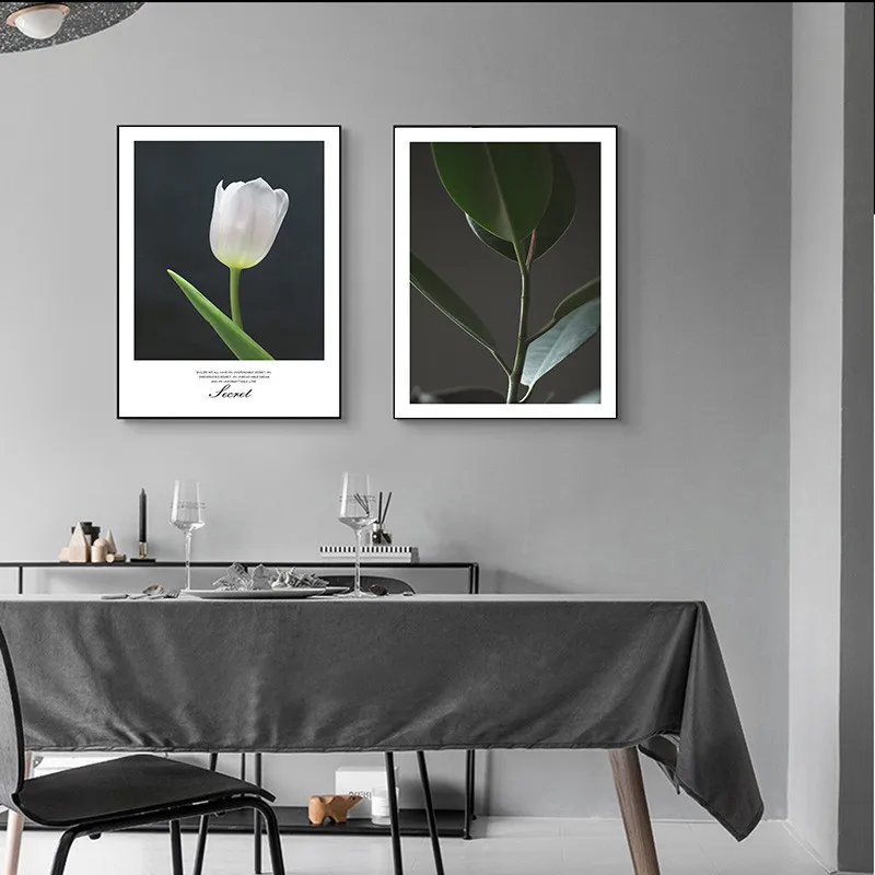 Скандинавское украшение живопись пейзаж с цветком растение зеленые листья дом