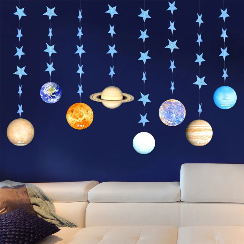 

Solar System Decorations Planet Garland Kits with Blue Shimmer Star for Outer Space Party Boy's Party