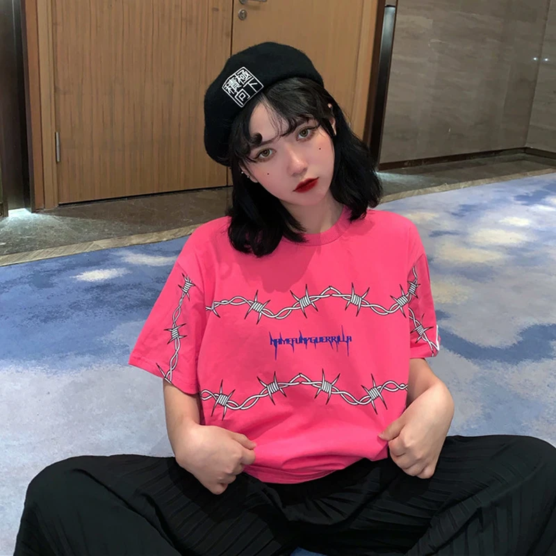Готическая футболка лето 2019 принт с шипами Harajuku персональные топы короткими