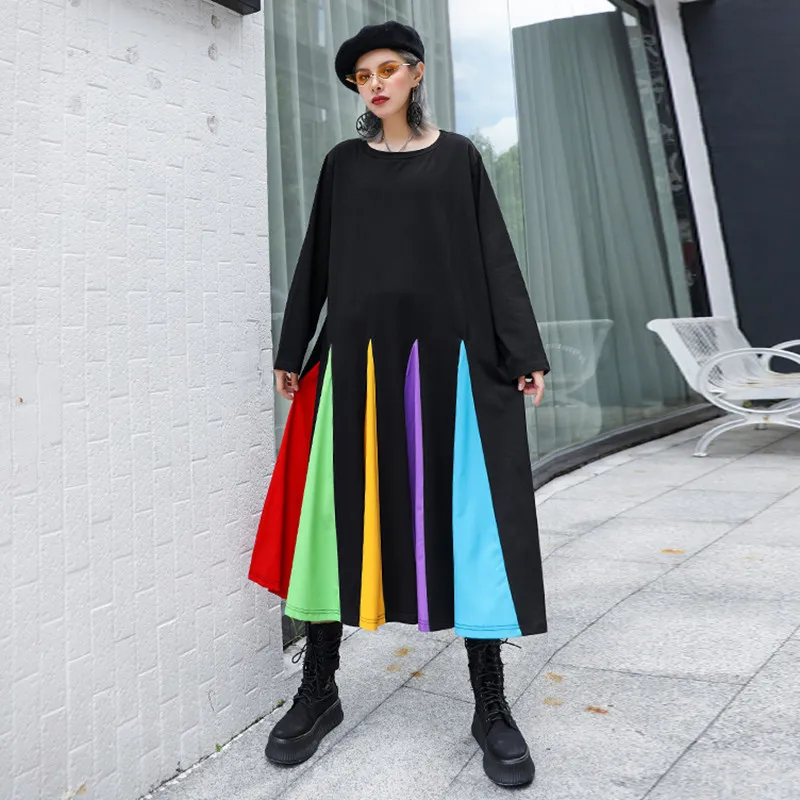 Женское свободное платье в стиле пэчворк Johnature разноцветное Повседневное