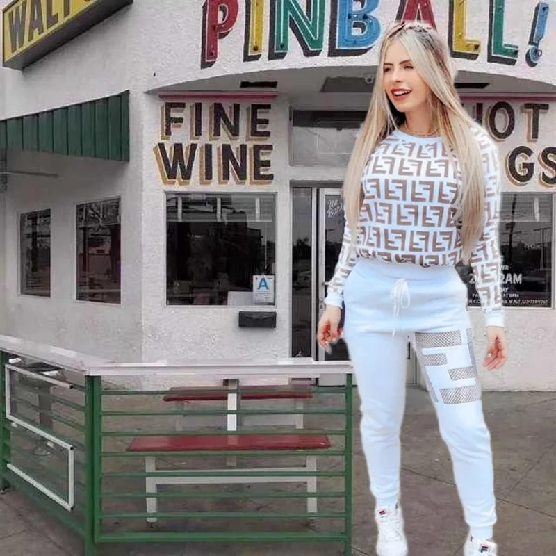 

2021 Spring and Autumn New Women's Sports Suit Casual Home Women's Two-piece Letter Print Streetwear Suit