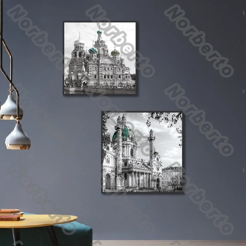 

Europe Style Canvas Painting Poster Wall Black and White European Architectures Churches for Living Room Bedroom Decoration