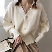 2021 women v neck buttons cardigans winter oversized fashionable lady knitwears solid color single breasted jumper top sweater