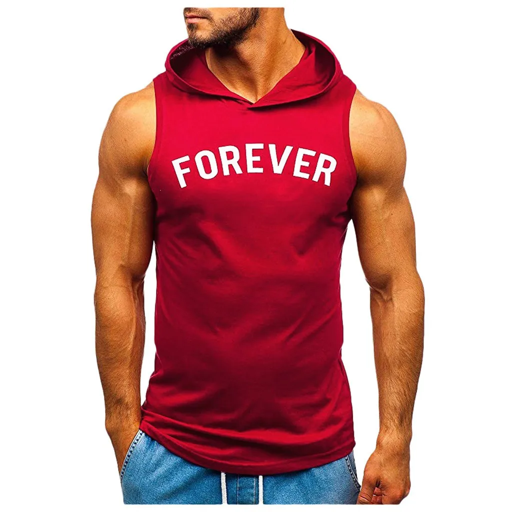 Мужская тренировочная майка облегающий топ с принтом мышц без рукавов капюшоном