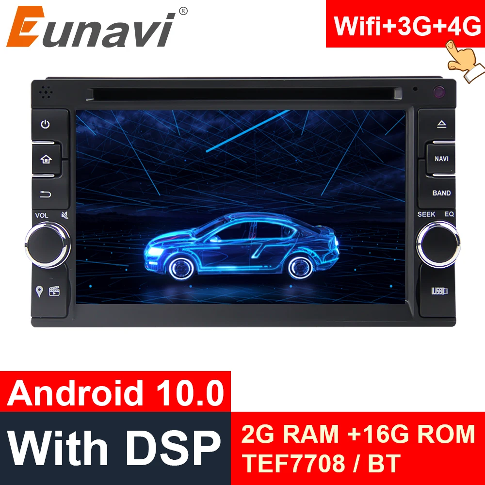 Eunavi 2 Din Универсальный Android 10 Автомобильный мультимедийный плеер Авто DVD Радио