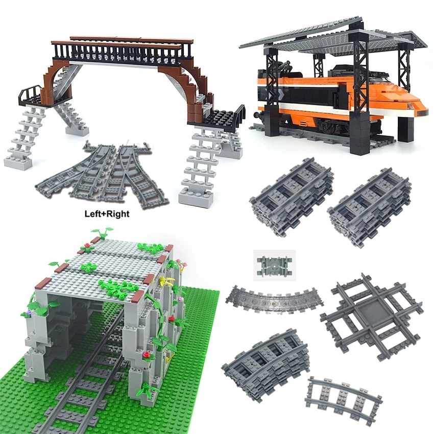 

City Trains Flexible Railway Tracks Forked Straight Curved Rails Model sets Switch Building Block High-Tech Creator Toys Gifts