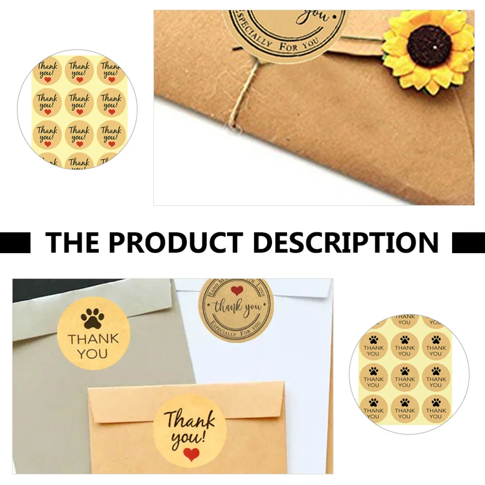

360pcs Sealing Label Stickers Thank You Gift Wrapping Kraft Paper Stickers