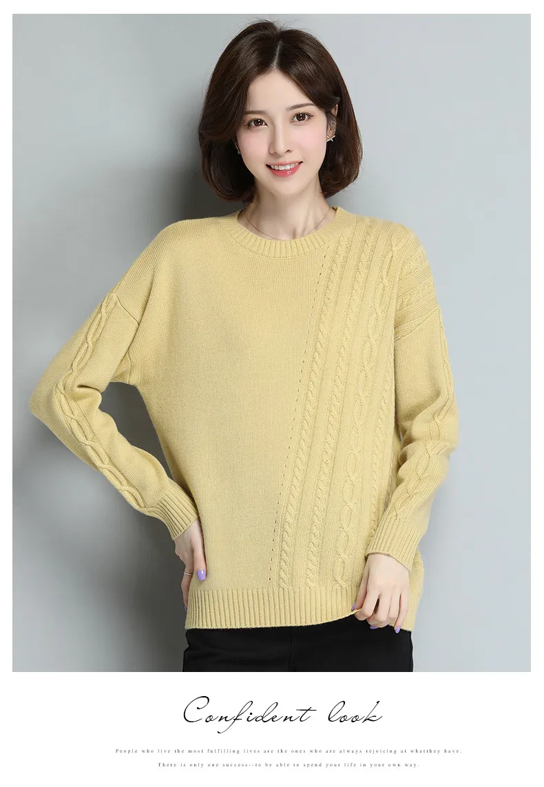 XJXKS Round neck long sleeve women sweater autumn winter new large size comfortable cashmere knitted sweater women pullover