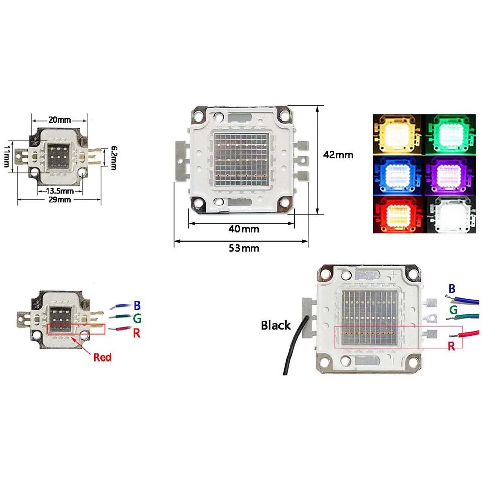 

10W 20W 30W 50W 100W LED Chip RGB COB High power quality Lamp bulbs bead colorful Floodlight dimmable Red Green Blue light DIY