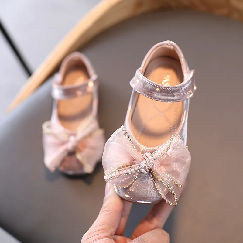 

2021 Fashion Lace Bow Baby Casual Leather Shoes Children Dresses For Kids Shoes Spring Girls Dance Shoes Female Party 1-6 Years