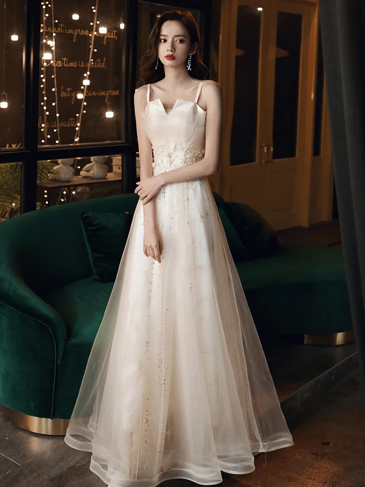 

Camisole Evening Dress for Women New Bridesmaid Dress Long Banquet Ladies Graceful Tube Top High-End Fairy Noble Dress